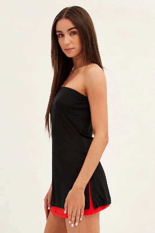 Black Longline Bandeau Sleeveless Mesh