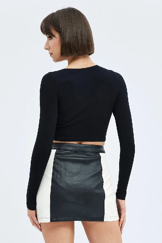 Black Mini Skirt High Rise Faux Leather