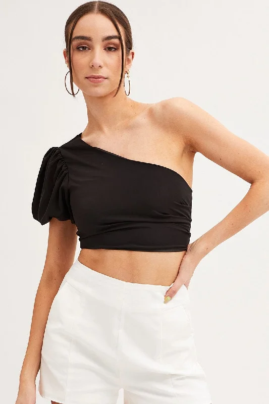 Black One Shoulder Crop Top