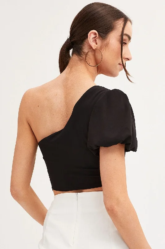 Black One Shoulder Crop Top