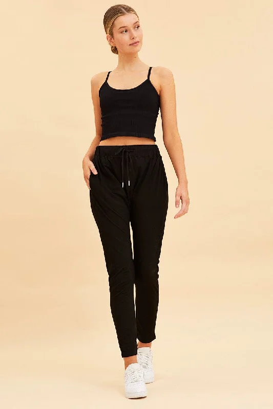 Black Seamless Singlet Top Scoop Neck Rib Crop