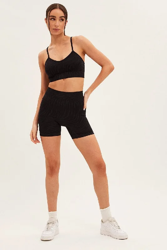 Black Seamless Top And Bike Shorts Activewear Set