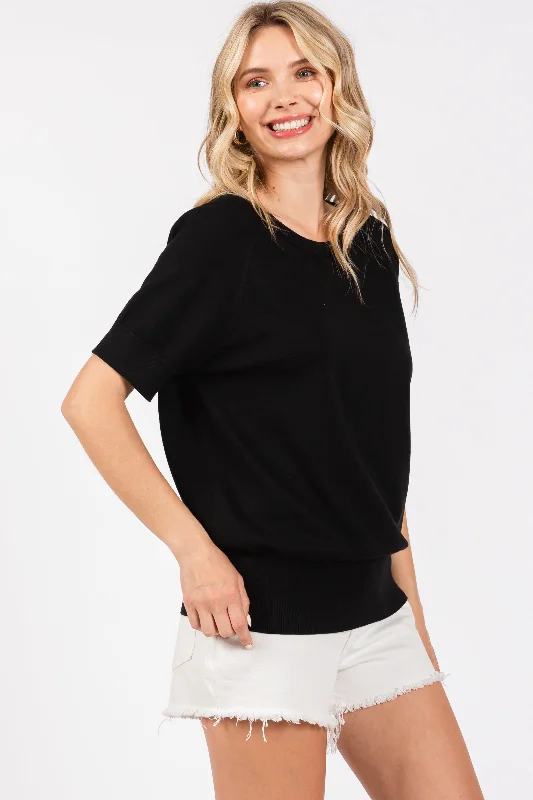 Black Short Sleeve Knit Top