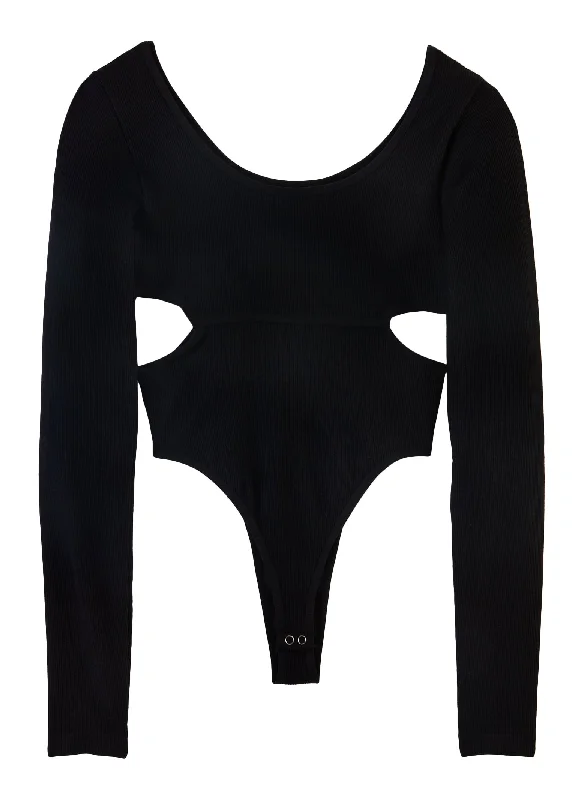 Solid Cut Out Detail Long Sleeve Bodysuit