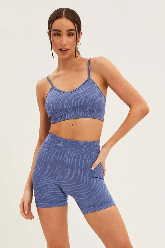 Blue Seamless Top And Bike Shorts Activewear Set