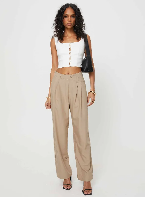 Caley Asymmetric Waistband Pants Beige