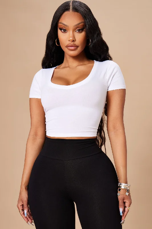 Carly V Neck Crop Tee - White