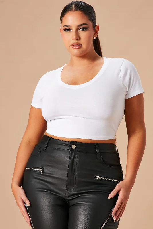 Carly V Neck Crop Tee - White