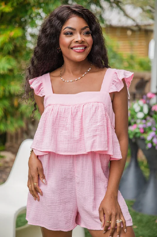 Completely In Tune Pink Square Neck Romper