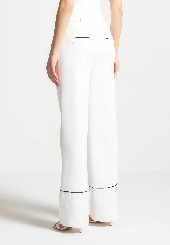 Contrast Piped Pleated Trousers - White/Black