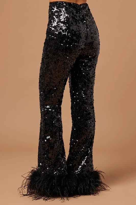 Dania Sequin Feather Pant - Black