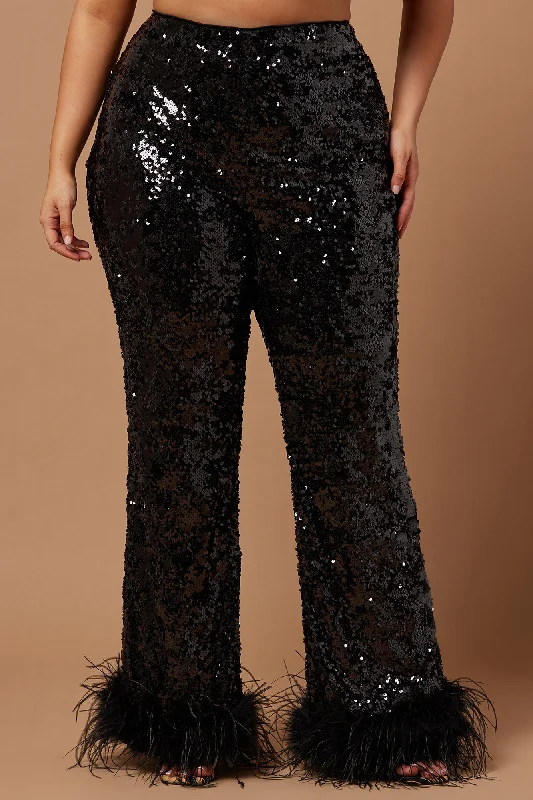 Dania Sequin Feather Pant - Black