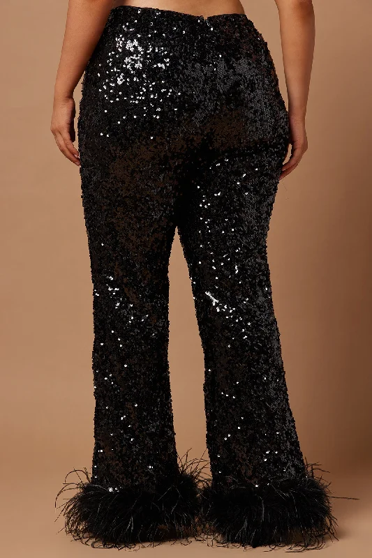 Dania Sequin Feather Pant - Black