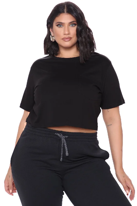 Elisa Relaxed Crop Tee - Black