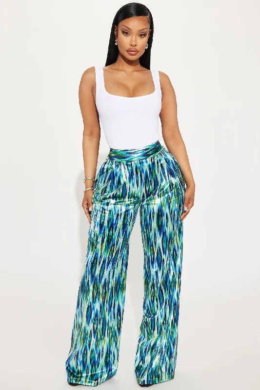 Enza Satin Wide Leg Pant - Blue/combo