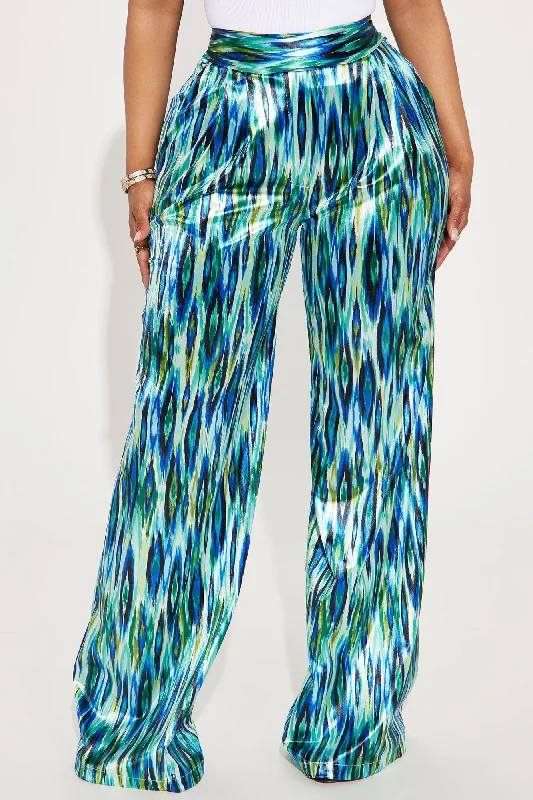 Enza Satin Wide Leg Pant - Blue/combo