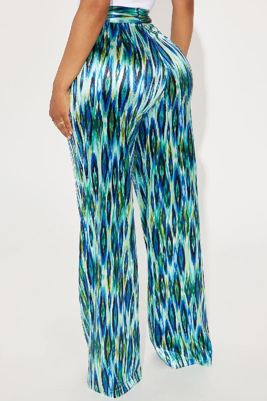 Enza Satin Wide Leg Pant - Blue/combo