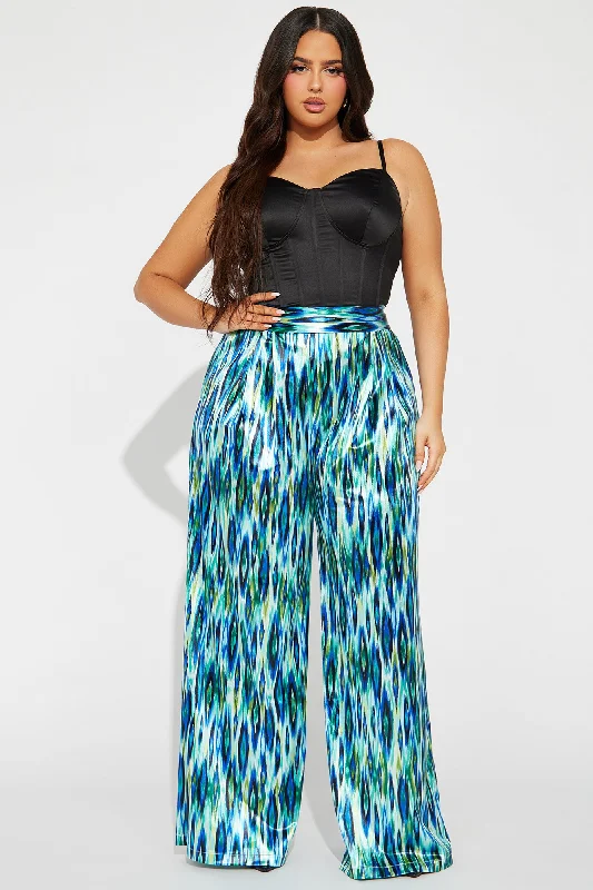 Enza Satin Wide Leg Pant - Blue/combo