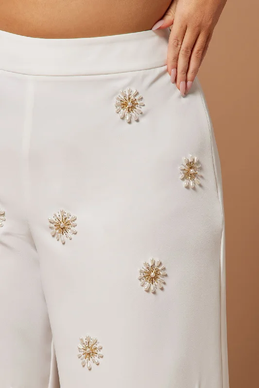 Evianna Embellished Pant - Ivory