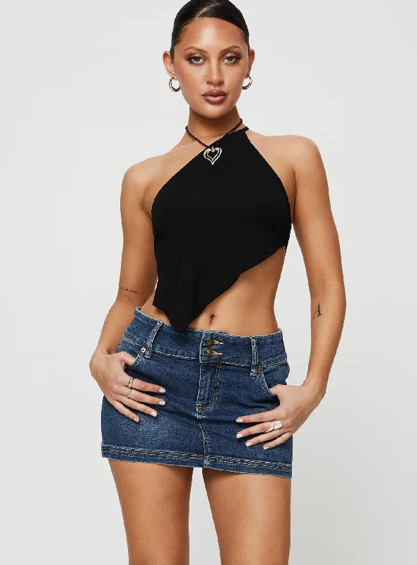 Faya Low Rise Denim Mini Skirt Dark Blue