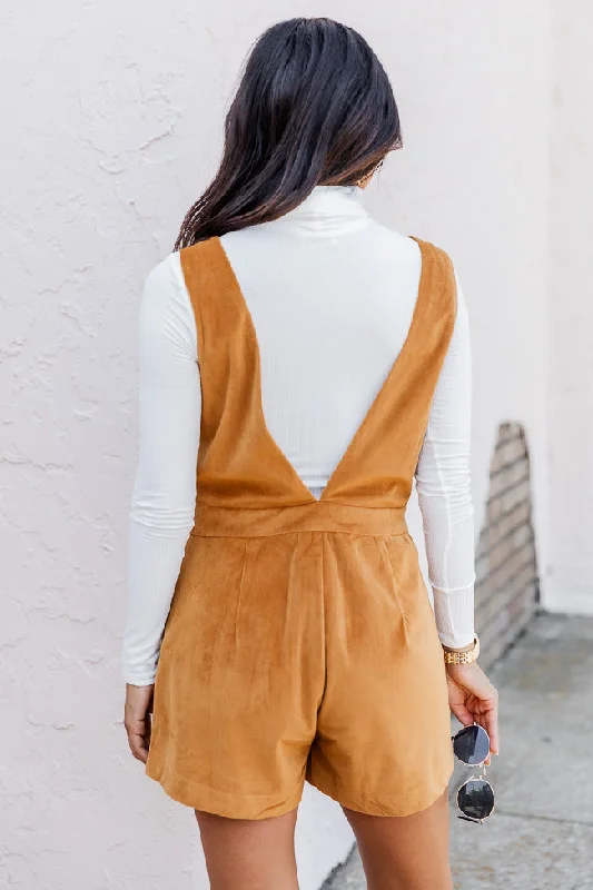 Filled With Hope Light Brown Corded Button Up Tank Romper