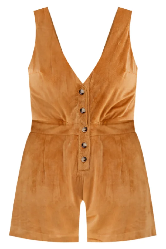 Filled With Hope Light Brown Corded Button Up Tank Romper