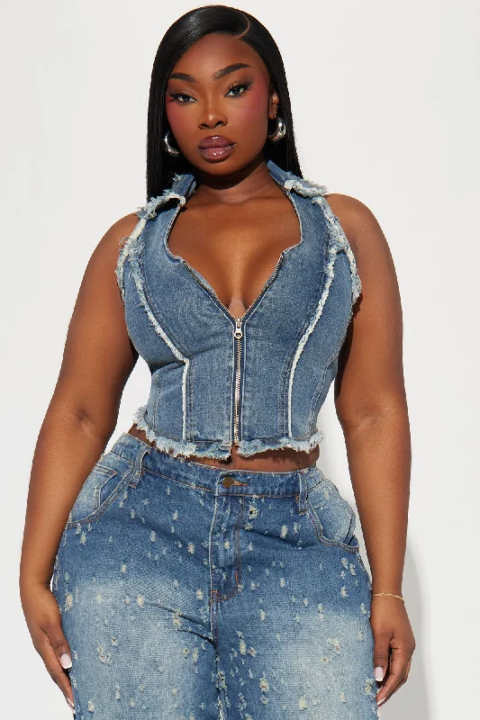 Frankie Distressed Denim Vest Top - Dark Wash