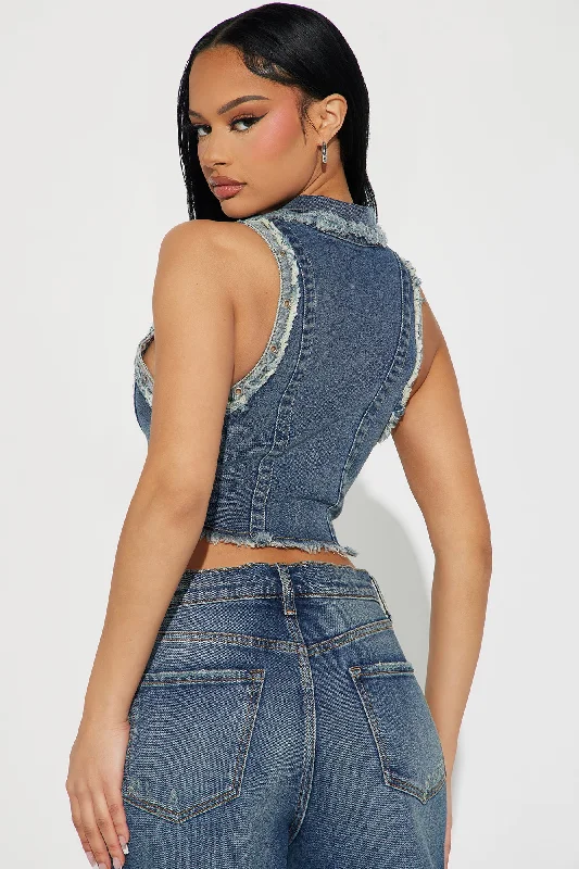 Frankie Distressed Denim Vest Top - Dark Wash