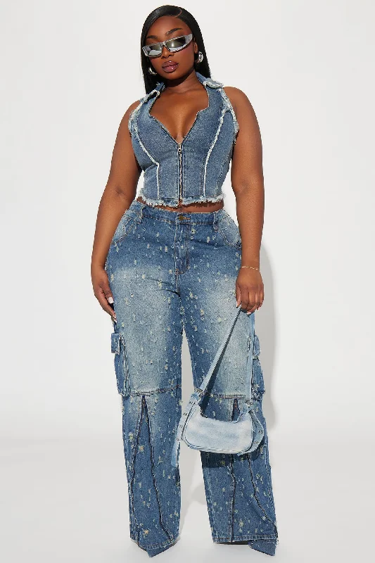 Frankie Distressed Denim Vest Top - Dark Wash