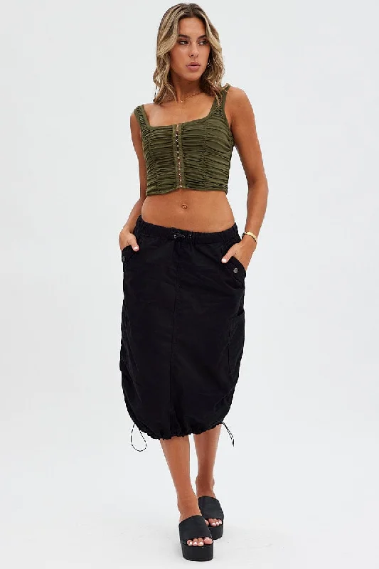 Green Lace Up Top Sleeveless Mesh