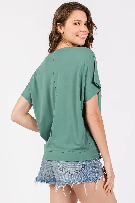 Green Round Neck Dolman Sleeve Top