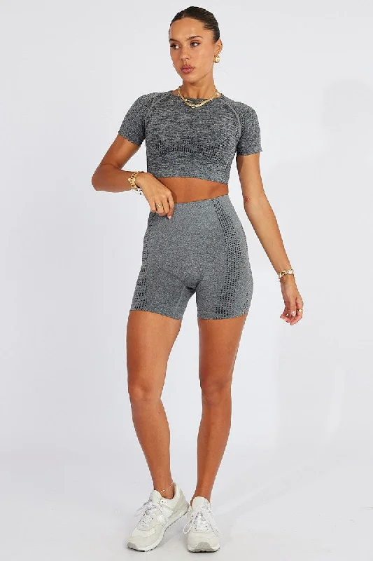 Grey Seamless Top And Shorts Activewear Set