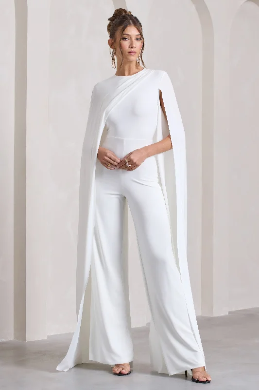 Harley | White Straight-Leg Jumpsuit With Cape Sleeves