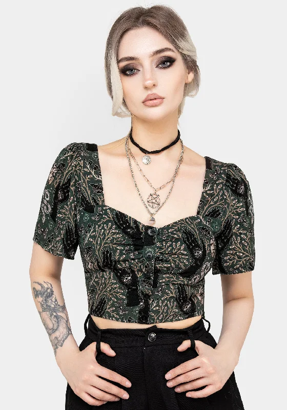 Hemlock Button Up Crop Top - Green