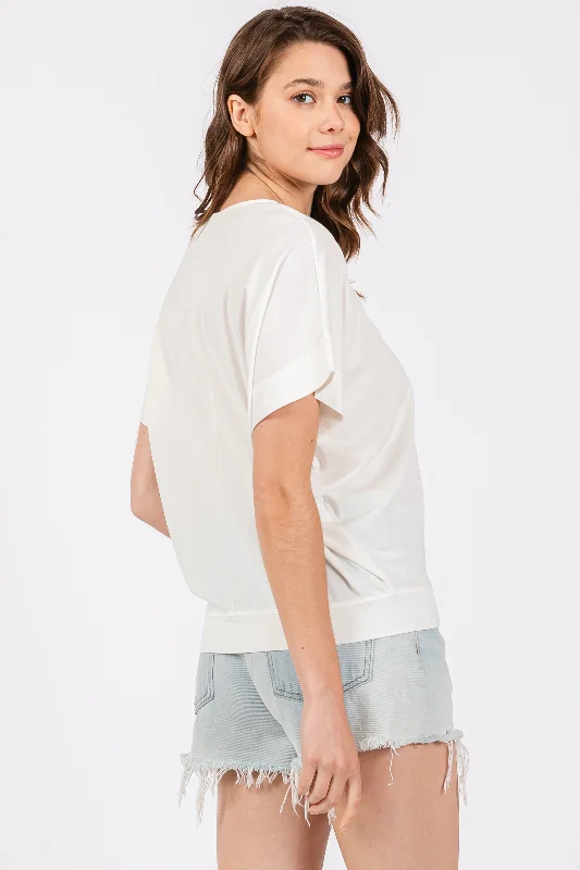 Ivory Round Neck Dolman Sleeve Top