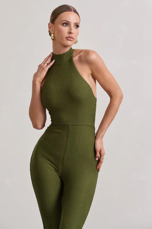 Jayda | Moss Green High-Neck Slim-Leg Jumpsuit