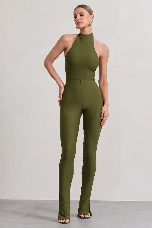 Jayda | Moss Green High-Neck Slim-Leg Jumpsuit