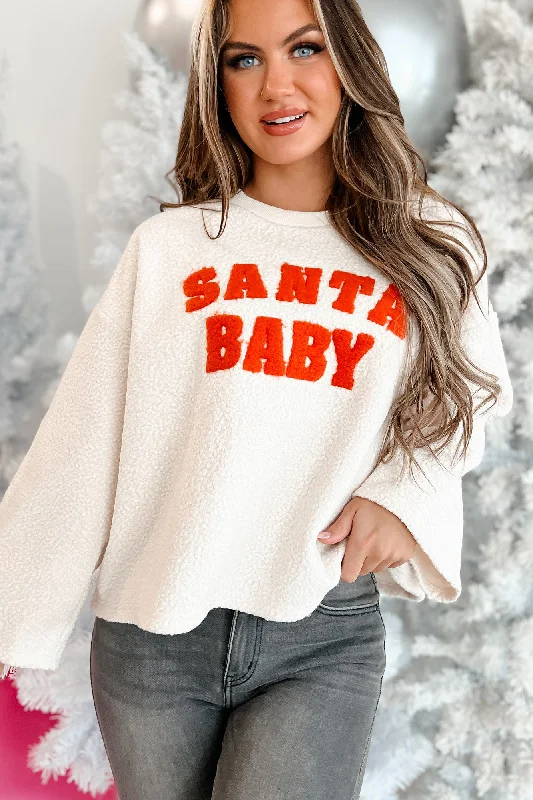 Just You For Christmas ""Santa Baby"" Sherpa Sweatshirt (Ivory/Orange)