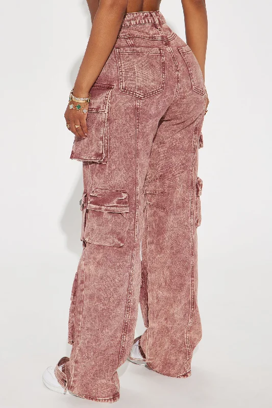 Keep Your Cool Wide Leg Cargo Pant - Brick Red