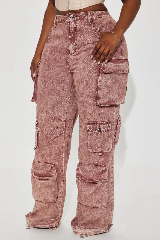 Keep Your Cool Wide Leg Cargo Pant - Brick Red