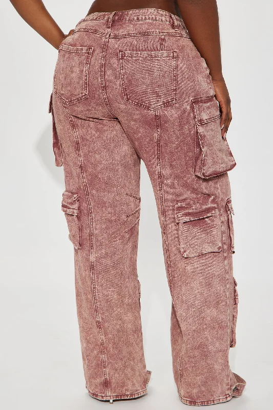 Keep Your Cool Wide Leg Cargo Pant - Brick Red