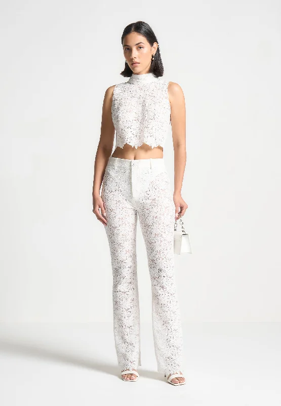 Lace Fit and Flare Trousers - White