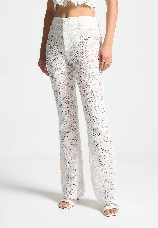 Lace Fit and Flare Trousers - White