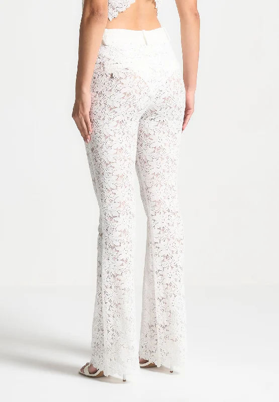 Lace Fit and Flare Trousers - White