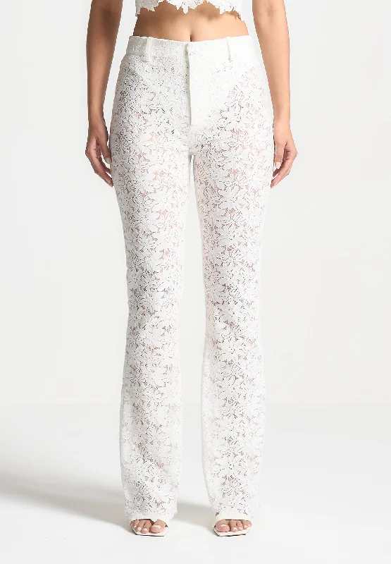 Lace Fit and Flare Trousers - White