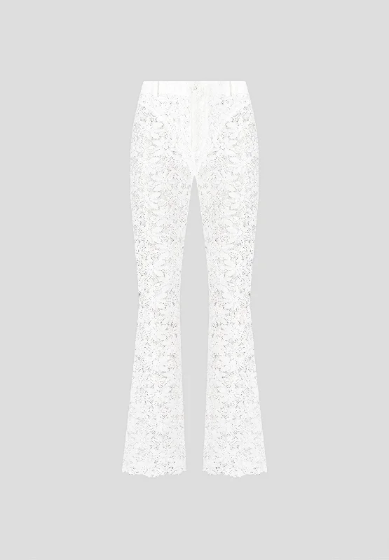 Lace Fit and Flare Trousers - White