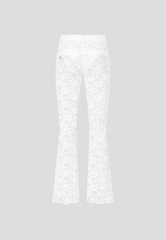 Lace Fit and Flare Trousers - White