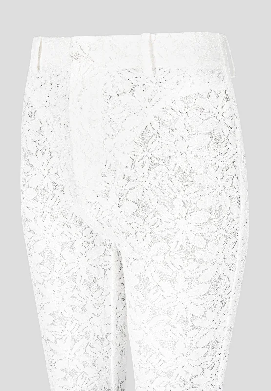 Lace Fit and Flare Trousers - White