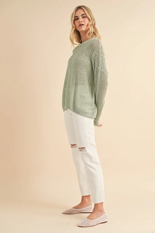 Light Olive Open-Knit Sweater