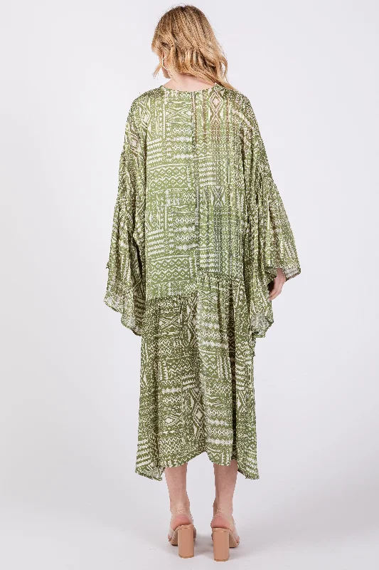 Light Olive Ruffle Wide Sleeve Cover Up